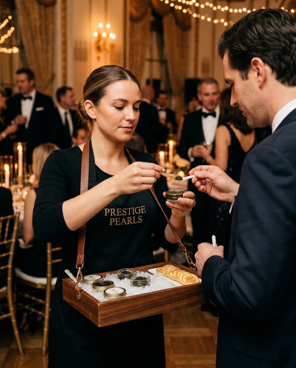 A Caviar Girl serving at the event